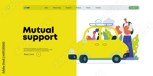 Mutual Support: Assistance in parking the car -modern flat vector concept illustration of man assisting woman with parallel parking A metaphor of voluntary collaborative exchanges of resource, service