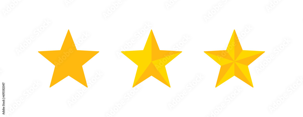  Graphic elements of three golden stars – One star in a 2D plane and two stars with 3D effects - obrazy, fototapety, plakaty 