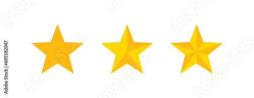  Graphic elements of three golden stars – One star in a 2D plane and two stars with 3D effects