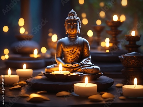 Serenity by Candlelight  Tranquil Buddha Purnima Sanctuary with Illuminated Peace