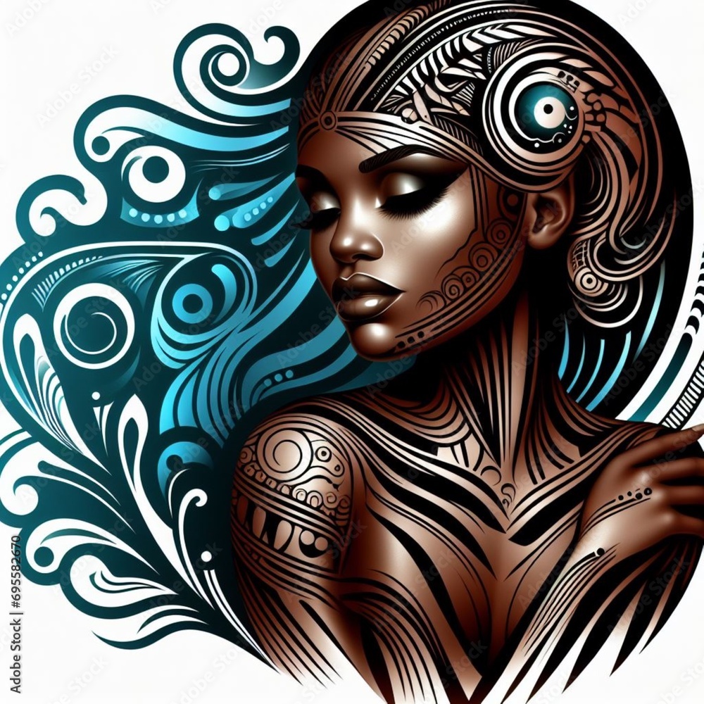 Woman with bare shoulders in airbrush art deco style Woman with bare shoulders in airbrush art deco style