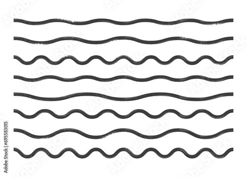 Black bold grunge wavy lines. Abstract zigzag textured brush wave strokes