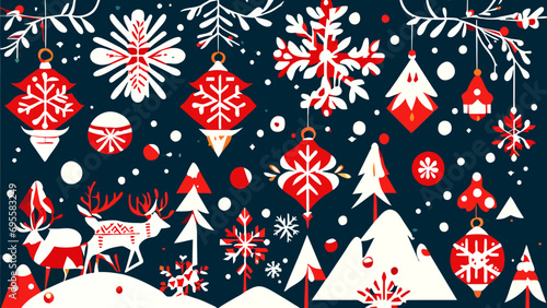 Nordic-inspired patterns with snowflakes and reindeer. vektor icon illustation