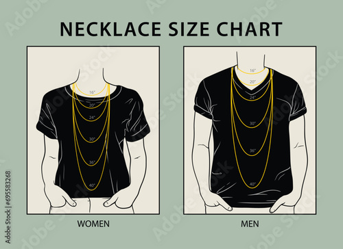 Woman and man necklace size chart photo
