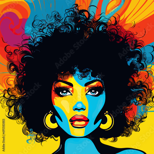 Pop art afro american female face. Vector illustration design.