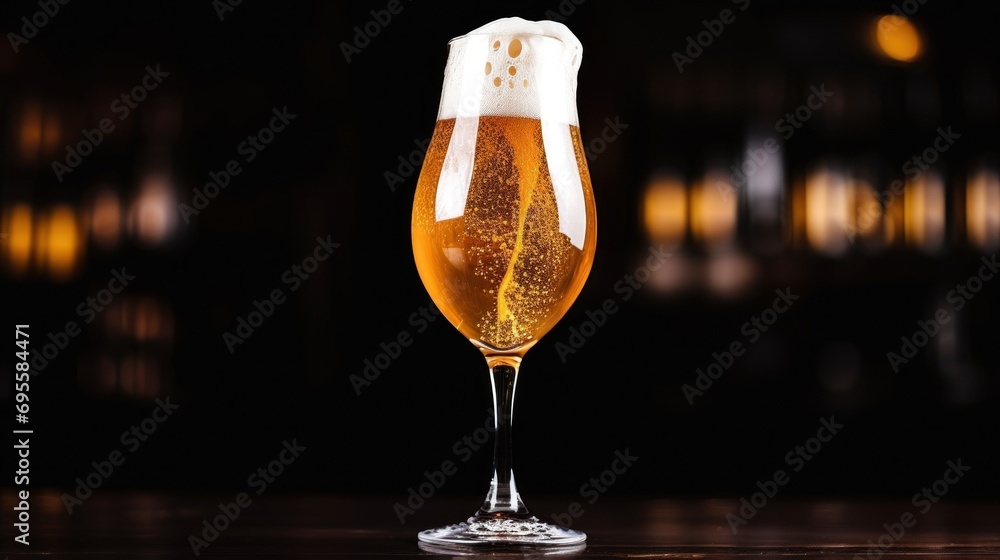 Beer poured on a fancy glass at an expensive restaurant Beer poured on a fancy glass at an expensive restaurant