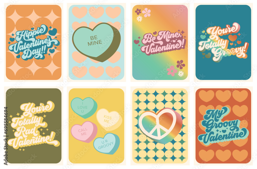 Retro Valentine's Day Trading Card Set in a Vintage, Groovy 60s, 70s style Retro Valentine's Day Trading Card Set in a Vintage, Groovy 60s, 70s style