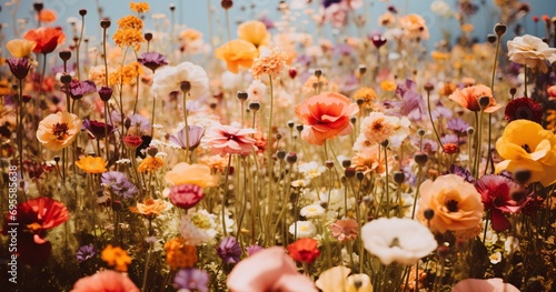 Blooming Field of Colorful Flowers Generative AI