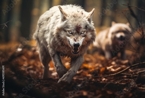 Wolf with Bloodied Muzzle Generative AI