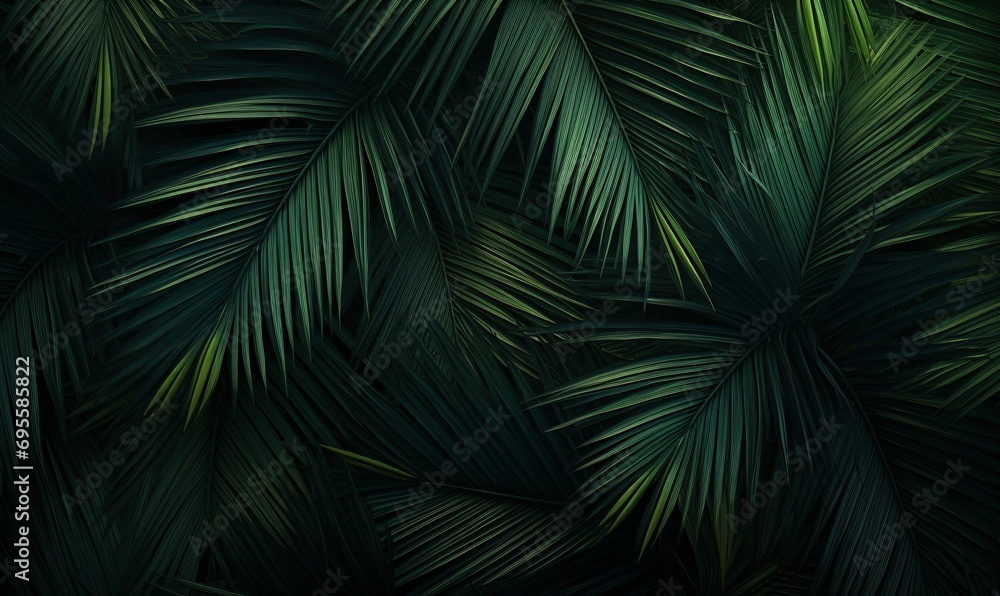 A lush green palm tree with a dark background Generative AI