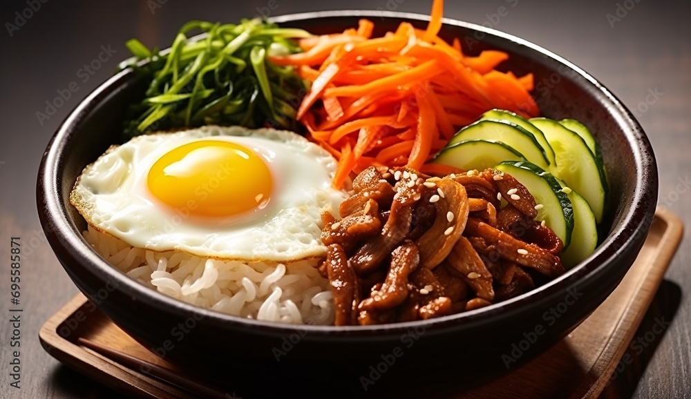 A delicious Asian stir fry with rice, meat, and vegetables Generative AI A delicious Asian stir fry with rice, meat, and vegetables Generative AI