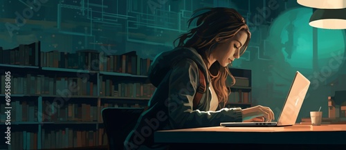 A Woman Studying in a Library Generative AI