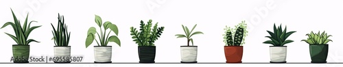 Three potted plants in a row. Generative AI photo