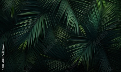 A lush green palm tree with a dark background Generative AI