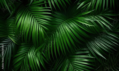 A lush green palm tree with large leaves Generative AI © BIPUL