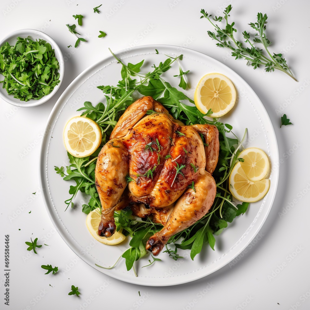 A delicious meal of grilled chicken with lemon and herbs Generative AI