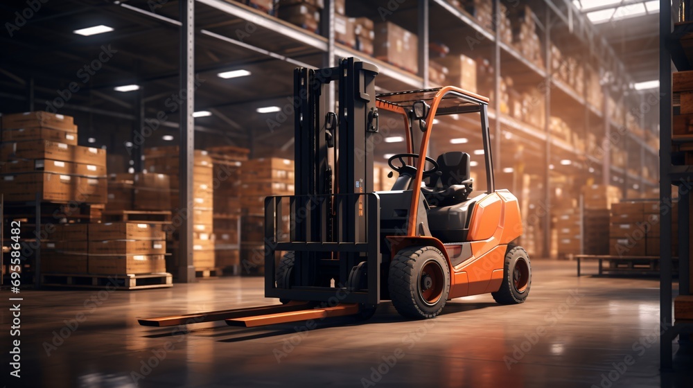 A Fake Orange Forklift in a Warehouse Generative AI
