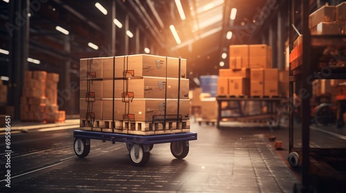 Warehouse with pallets of goods Generative AI