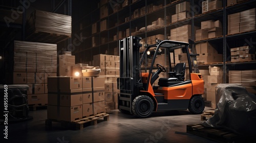 An orange forklift in a warehouse Generative AI