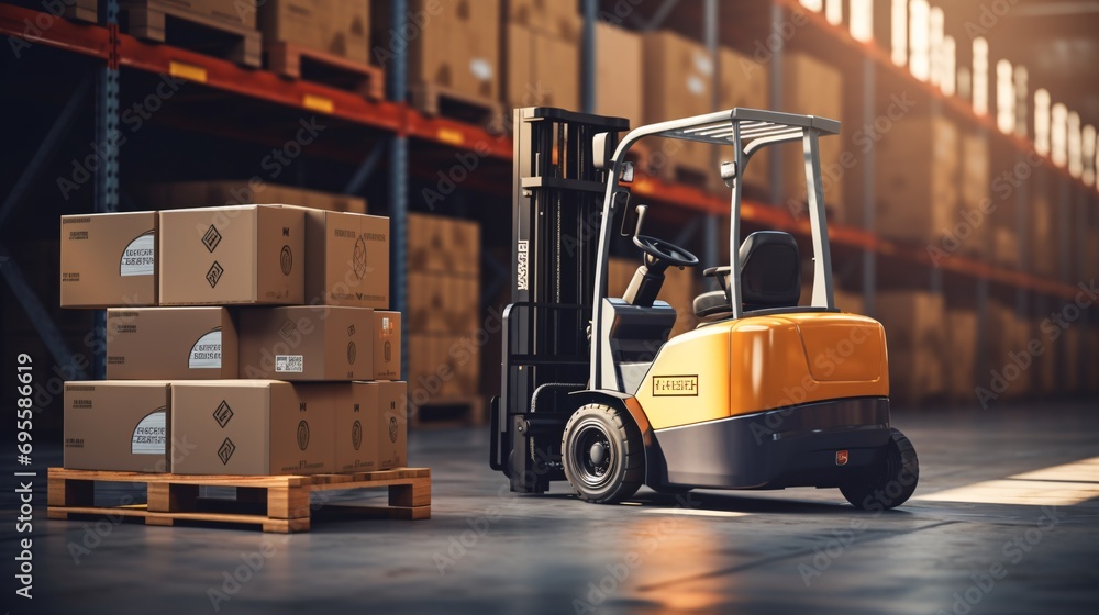 A yellow forklift in a warehouse Generative AI