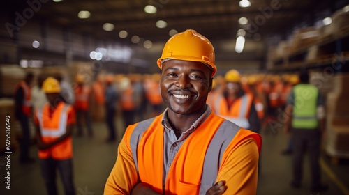 African American Man in an Orange Safety Vest Generative AI