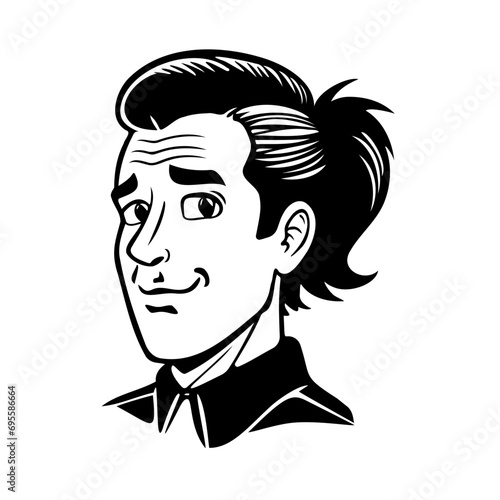 Head of a man. Black and white portrait of a young man. Character comics avatar icon. Flat isolated illustration on white background.