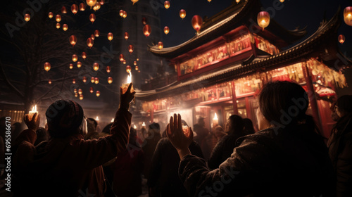 People making wishes for the new year at a local temple. © Denis Bayrak