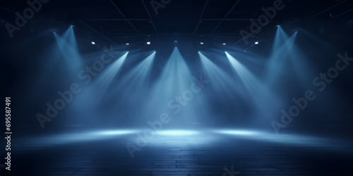 a nightclub scene filled with floodlights and fog,tinted in blue,the energy of a laser show, the concept of a mockup,layout,background