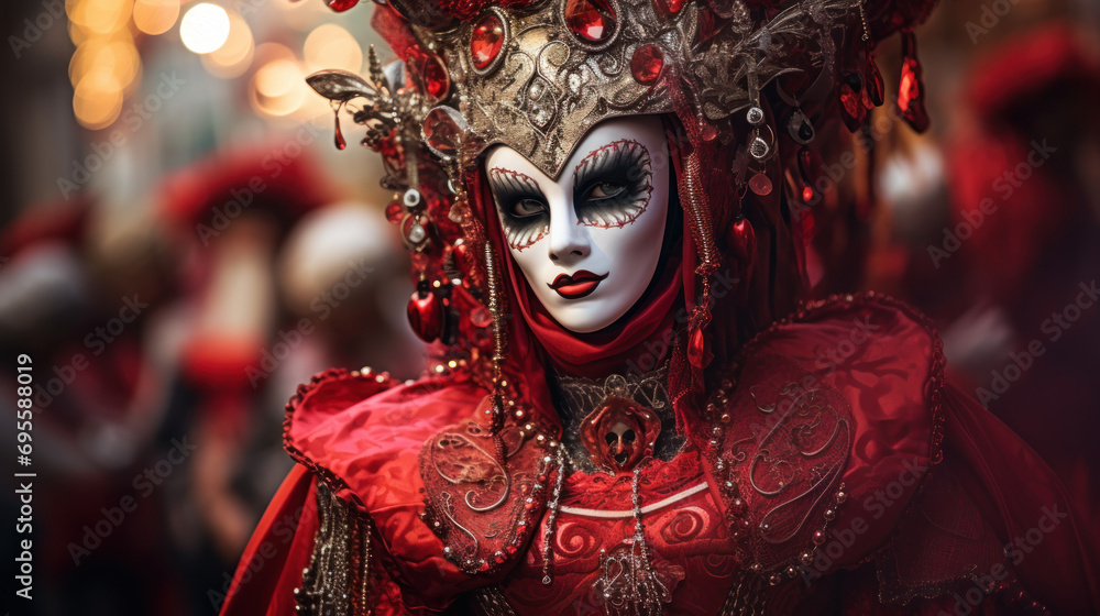 People wearing elaborate costumes and masks. People wearing elaborate costumes and masks.