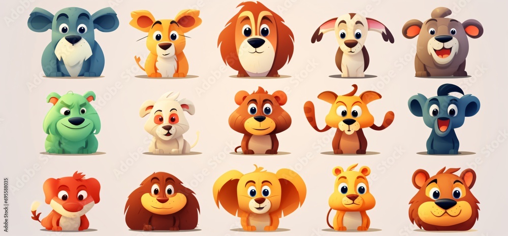A collection of different animal characters, including a lion, a dog, a rabbit, and a cat. Generative AI A collection of different animal characters, including a lion, a dog, a rabbit, and a cat. Generative AI