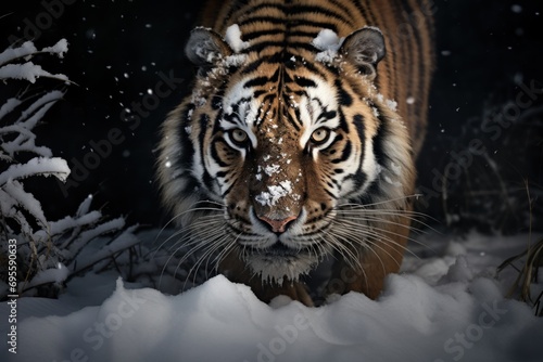 a Siberian tiger in a snowy landscape