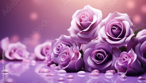 purple roses and hearts on a violet background