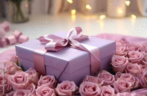 valentine day gift box with roses and bow © ArtCookStudio
