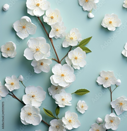 the white petals of white cherry blossoms on green © ArtCookStudio