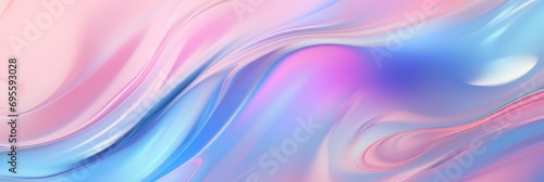 Flowing holographic background, pastel pink and blue and gray colors, banner