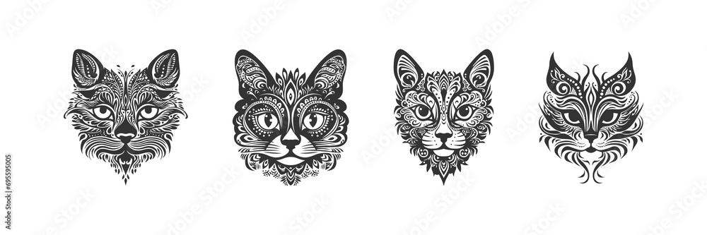 Cat face stencil black cutout mandala. Vector illustration design.