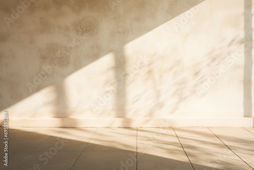 Shadow on a natural-colored wall from a window  sun rays and shadow of window curtains on wall
