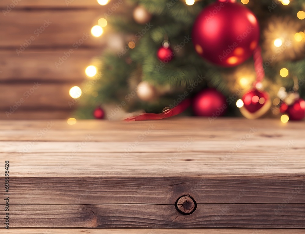 Rustic wooden Xmas themed background. AI generated illustration