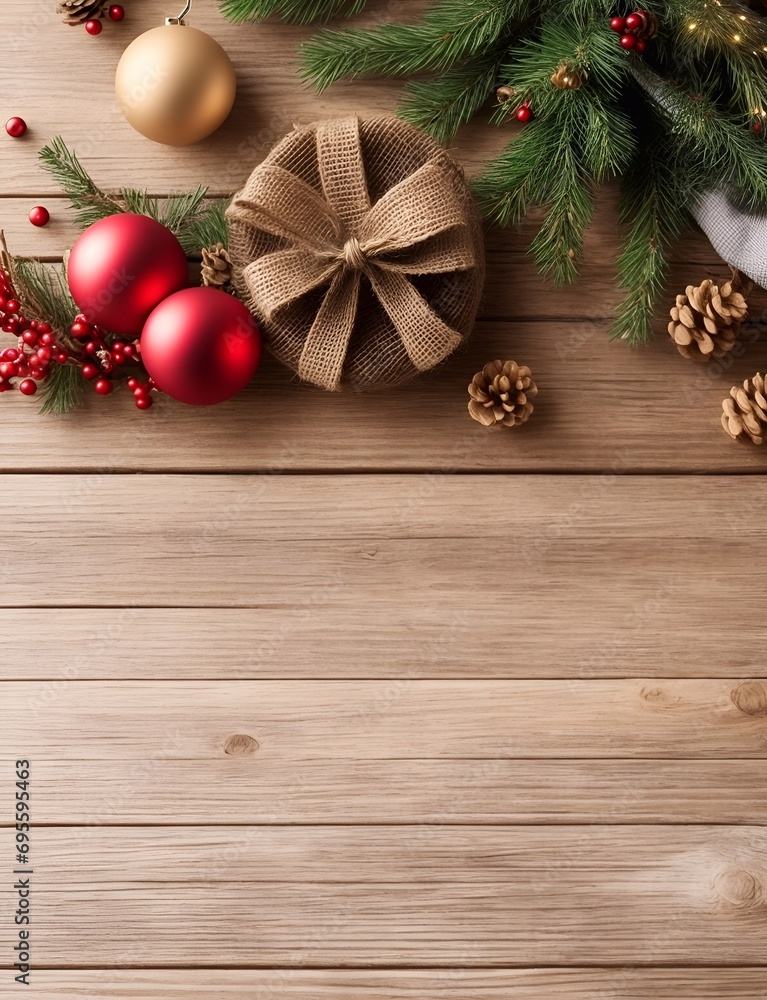 Rustic wooden Xmas themed background. AI generated illustration Rustic wooden Xmas themed background. AI generated illustration