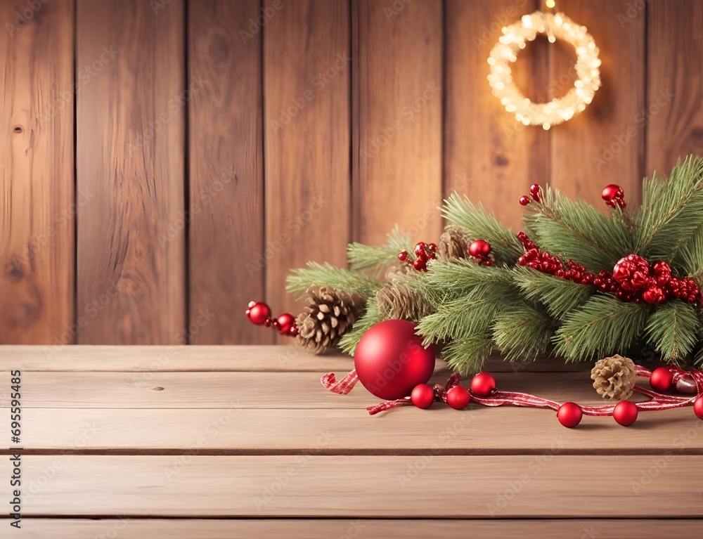 Rustic wooden Xmas themed background. AI generated illustration Rustic wooden Xmas themed background. AI generated illustration