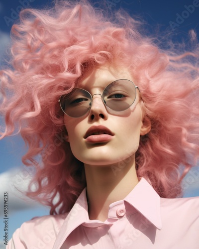 Pink Hair and Glasses Generative AI