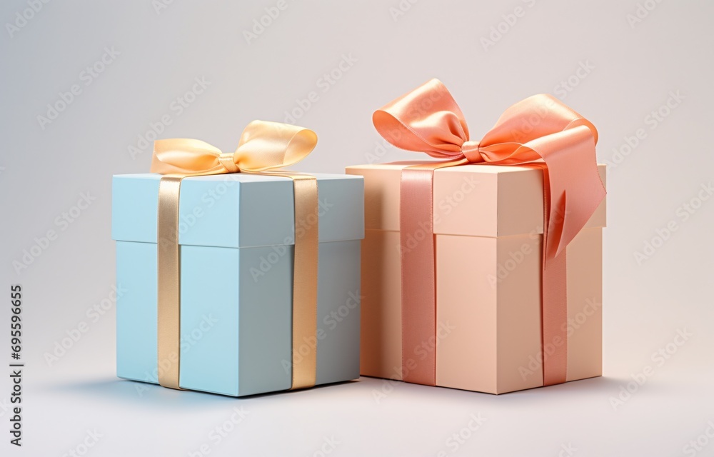 Obraz premium Two Gift Boxes with Bows Generative AI