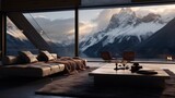 A cozy living room with a mountain view Generative AI