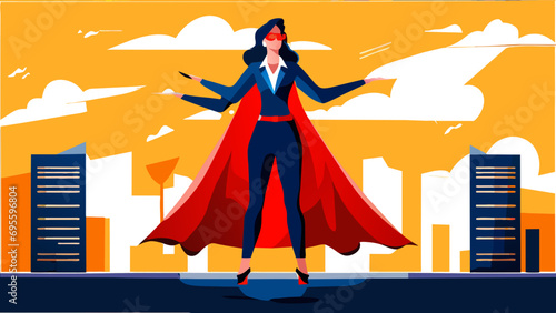 Businesswoman with a superhero cape vektor icon illustation
