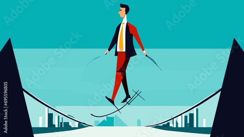 Businessman walking on a tightrope vektor icon illustation