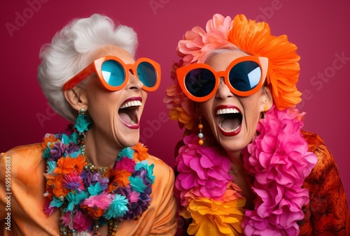 Two Women Laughing and Wearing Sunglasses Generative AI