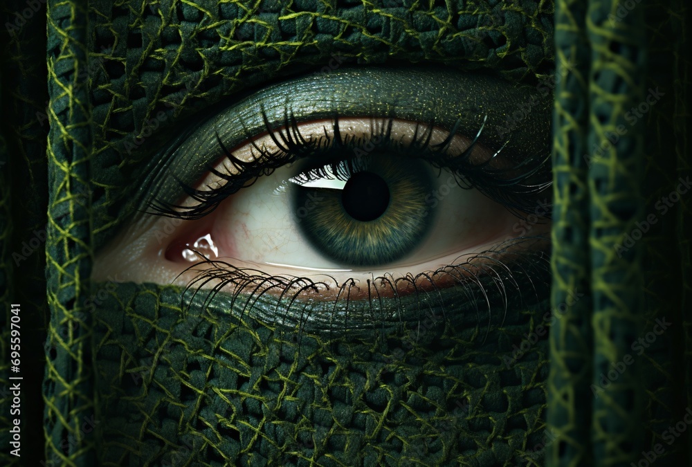 A close-up of a person's eye with a green tint Generative AI