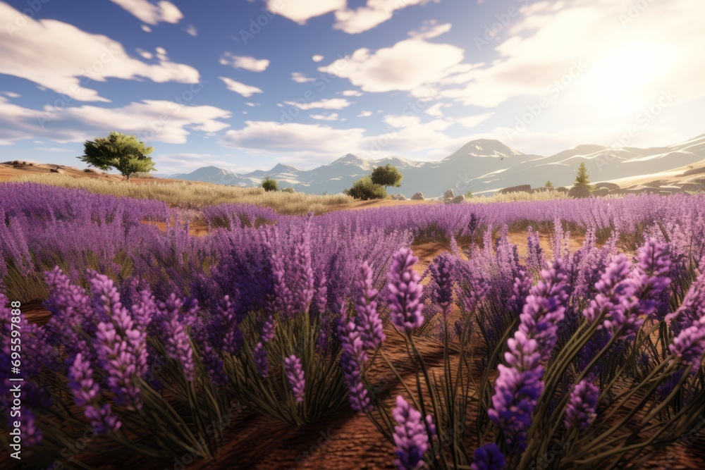 Blooming fields of purple lavender
