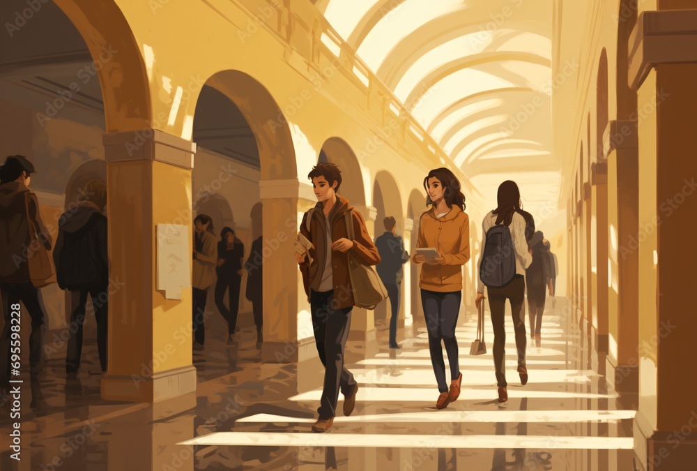 People Walking Down a Hallway Generative AI