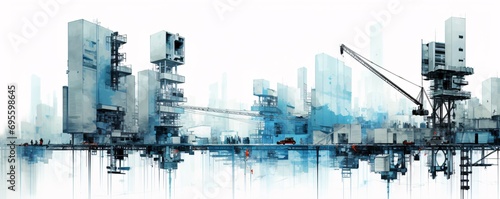 A futuristic cityscape with a crane and a car Generative AI